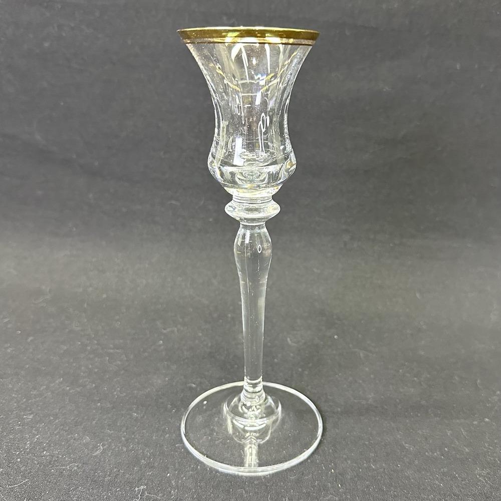 Mikasa Jamestown Candle Holder, Lead Crystal, Gold Trim 7 3/4" Tall, Vintage